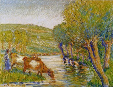 カミーユ・ピサロ Painting - 川と柳の時代 1888年 カミーユ・ピサロ